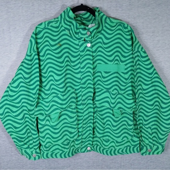 👯‍♀️Host Pick⚡️Wild Fable Green Wave Print Jacket- w/ flaw - Picture 2 of 11